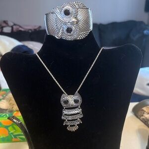 Vintage Silver Owl Jewelry Set